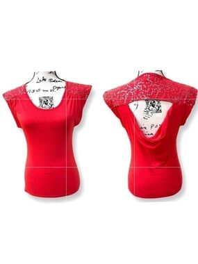 Derek Heart Red Sequin Open Back Sleeveless Top Size L